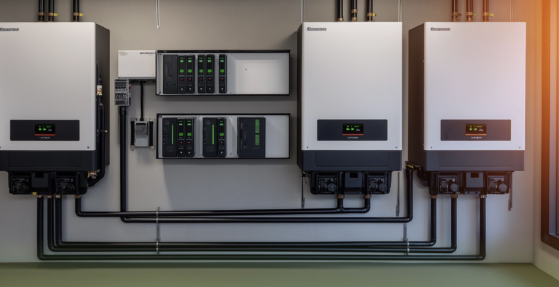 Wall-mounted inverters and distribution boards with neatly run conduit